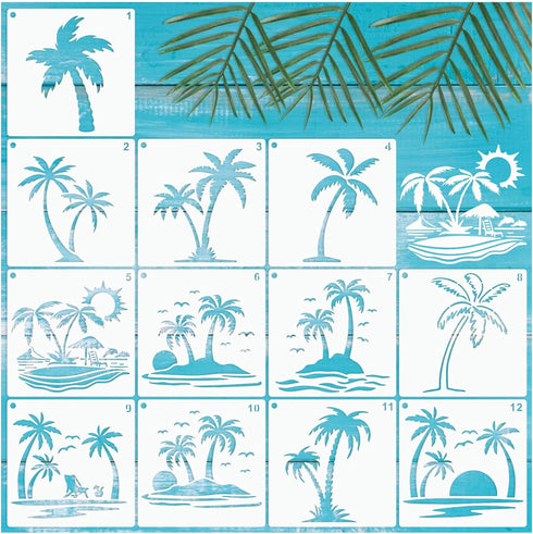 Palm Tree Stencils for Painting on Wood Wall Crafts Reusable Tropical Beach Palm Trees Stencil Art Paint on Wall Canvas Pattern Paint Stencils for...