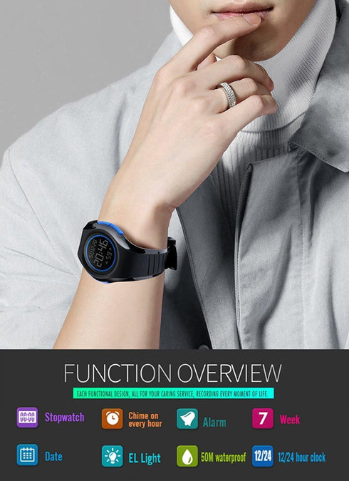 MASTOP Men's Womens Cool Black Resin Strap Digital Sports Watch with Waterproof Stopwatch...