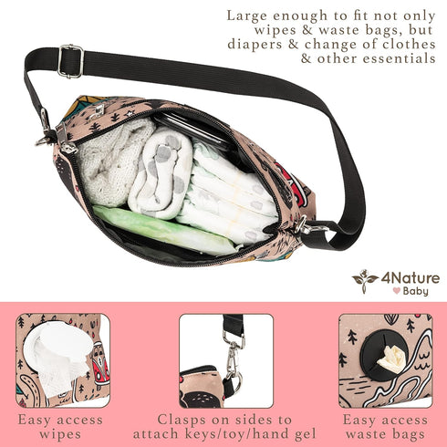 4 Nature Small Diaper Clutch Bag with Wipe Holder, Baby Diaper Bag Purse - Crossbody Diaper Bags for Women, Water Resistant Diaper Organizer Dispe...
