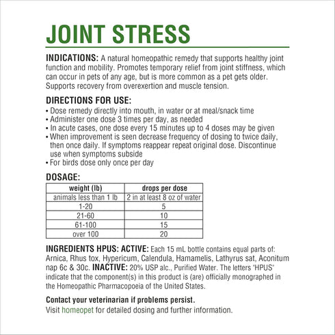 HomeoPet Joint Stress, Joint Support for Dogs and Cats, Liquid Pet Meds to Support Healthy Joint Movement, 15 Milliliters...