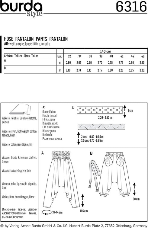 Burda Style Sewing Pattern 6316 - Misses' Harem Pant, A(6-8-10-12-14-16-18-20)...