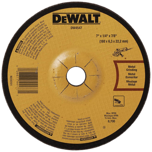 DEWALT DW4547 7-Inch by 1/4-Inch High Performance Fast Metal Grinding Wheel, 7/8-Inch Arbor...