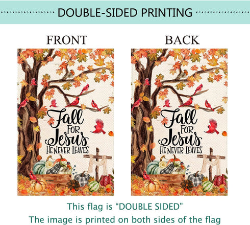 Baccessor Fall Tree Cardinal Garden Flag Fall for Jesus He Never Leaves Flag Vertical Double Sided, Pumpkin Autumn Harvest Thanksgiving Holiday Ya...