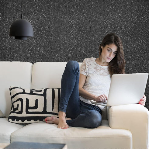 Black Silk Contact Paper for Furniture Black Embossed Wallpaper Removable Peel and Stick Self-Adhesive Vinyl Film Room Wall Deorations Countertop ...
