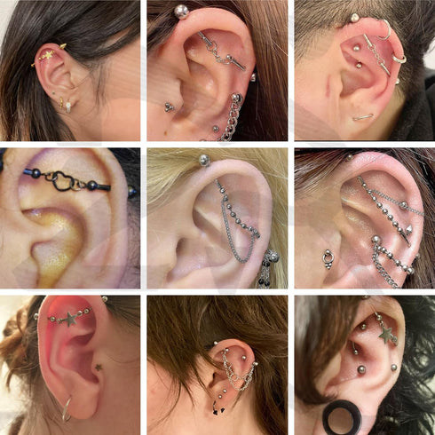 ZS 4Pcs 14G Chain Industrial Barbell Earring, 316L Surgical Steel Chain Cartilage Helix Stud Earrings, Industrial Bar Piercing Jewelry for Women M...