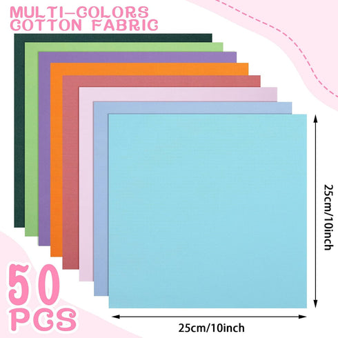 50 Pcs 10 x 10 Inch Cotton Fabric Square Fabric Quilting Sewing Patchwork Fabric Bundles for DIY Craft Sewing Clothing (Pure Color)...