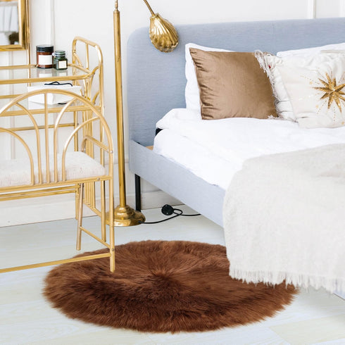 uxcell Faux Fur Round Rug,Fluffy Area Mat,Fluff Rugs for Bedroom Floor Sofa Living Room 3 x 3 Feet Brown...