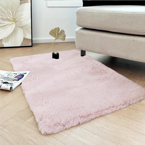 Latepis Light Pink Small Faux Rabbit Rugs 2x3 Washable Furry Rug Soft Fluffy Non-Slip Throw Rug for Living Room, Bedroom, Nursery, Chair Seat Cove...