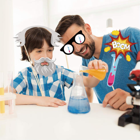 25Pcs Scientist Photo Booth Props with Stick, Mad Scientist Photo Booth Props Science Birthday Party Decorations Scientist Selfie Props Laboratory...