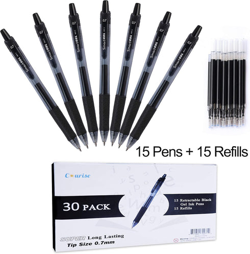 30 Pack Black Gel Pens, Retractable Medium Point Gel Ink Pens Smooth Writing for School Office Home, Comfort Grip(15 Pens with 15 Refills)...