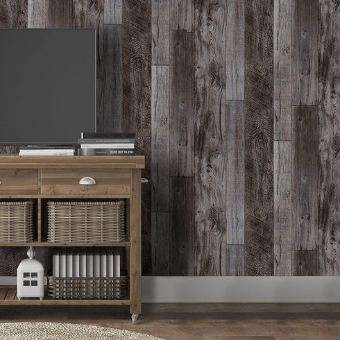 Yun-aeon Gray Wood Peel and Stick Wallpaper 17.3" X 120"Self Adhesive Wallpaper Backsplash Line Removable Wall Paper Bathroom Old Furniture Renova...