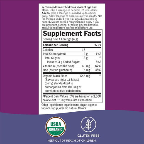 Nature’s Way Sambucus Organic Zinc Lozenges, Elderberry and Zinc Lozenges with Vitamin C, Certified Organic, 24 Lozenges...