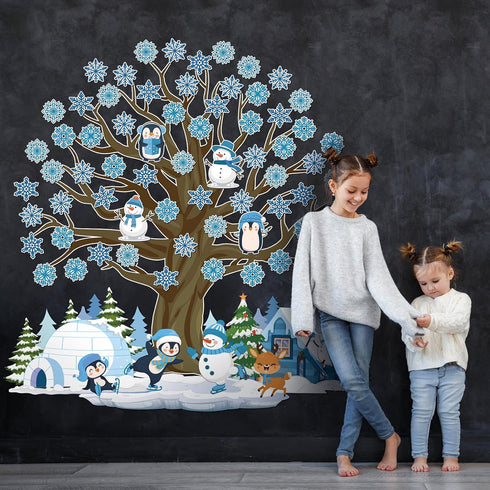 Glenmal 85 Pcs Winter Classroom Bulletin Board Decorations Snowflake Snowman Cutouts with Glue Point Bulletin Board Cutouts for Classroom School C...