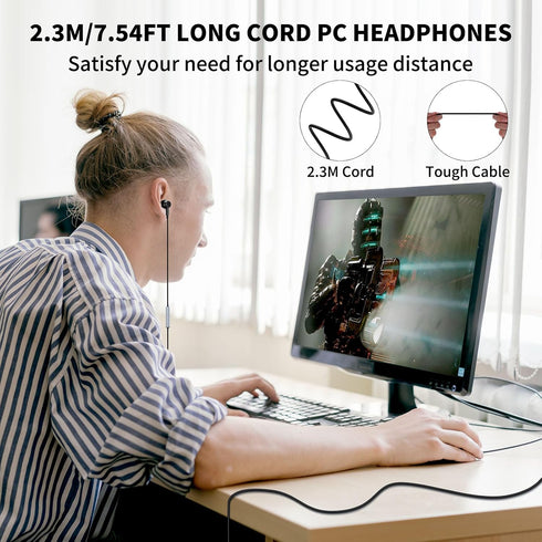 USB Earbuds with Microphone for PC, USB Headset with Mic for Computer Wired Earphones with Mute, Noise Isolating Work Office Gaming PC Headphones ...