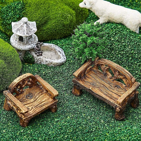 Brown Fairy Garden Furniture Ornaments Miniature Resin Chair Bench Fairy Village Micro Resin Dollhouse Accessories Home Micro Landscape Decoration...