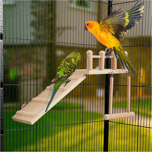 Bird Perches Platform Swing with Climbing Ladder, Parakeet Cage Accessories Wooden Playing Gyms Exercise Sturdy for Small Birds...