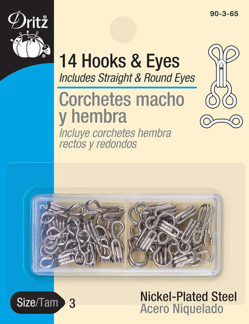 Dritz 90-3-65 Hook & Eye Closures, Nickel, Size 3 14-Count...