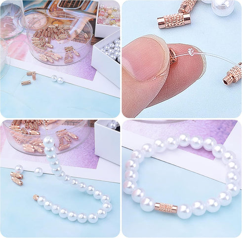 50pcs Brass Screw Twist Clasps Tube Fastener Cord End Caps for DIY Bracelet Necklace Craft Keychains Jewelry Making Handmade Decoration, Rose Gold...