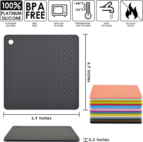 Silicone Trivets Mats Set, Silicone Hot Pads Pot Mat for Countertop, Trivet Pads Heat Resistant, Table Placemats, Square Small Drying Mats, 4 Pack...