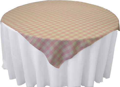 LA Linen TCcheck58x58-PinkK37 Polyester Gingham Checkered Square Tablecloth, White & Pink - 58 x 58 in....