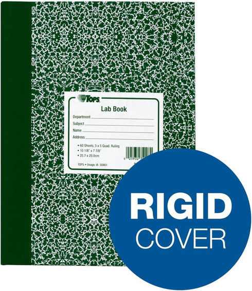 TOPS Lab Notebook, 10 x 7 3/8 Inches, Hard Marble Cover, Quadrille Ruled, 5 Squares per Inch, 60 Sheets, White, (35128)...