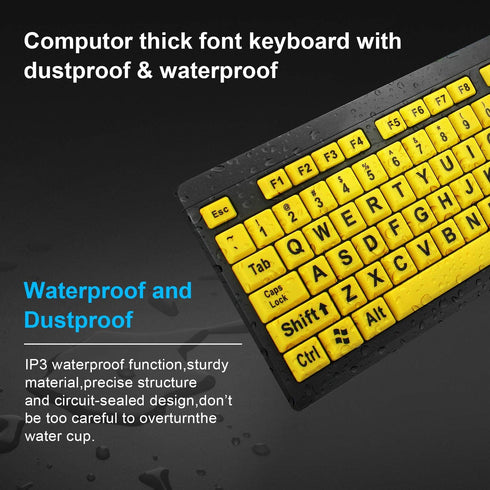 Large Print Computer Keyboard, Wired USB High Contrast Keyboard with Oversized Print Letters for Visually Impaired Low Vision Individuals (Yellow+...
