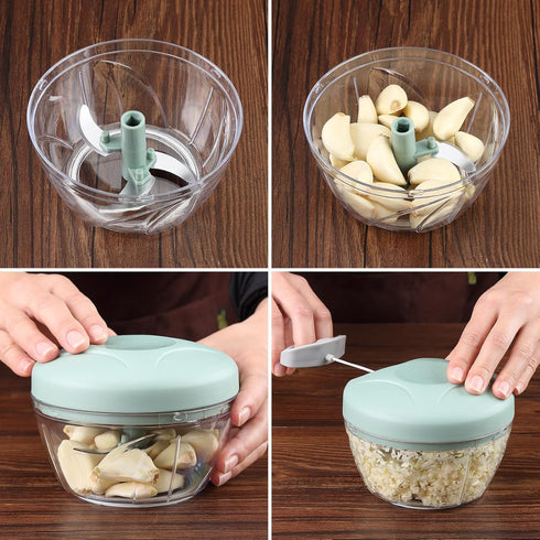 Hand Pull String Vegetable Chopper Food Processor - Garlic Mincer Onion Cutter for Ginger, Fruits, Nuts, Herbs (Green 500ml)...