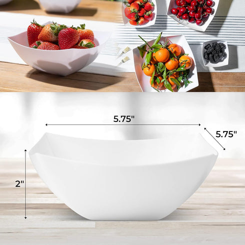 Posh Setting Square Plastic Serving Bowls, Small White Plastic Candy Bowls, 4 Pack Plastic Disposable Party Snack, Buffet, Chips, or Salad Bowl, H...