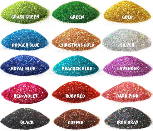 LEOBRO Holographic Fine Glitter, 15 Colors Fine Glitter for Crafts, Resin, Jewelry Art Crafts Making, Nail Body, with 10 PCS Stir Spoons...