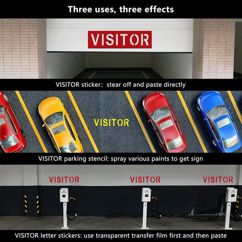 2 Pieces Visitor Parking Stencils with Self-Adhesive,4 Inch Visitor Pavement Marking Letter Sticker Stencil,6" x 22" Visitor Sign Spray Painting S...