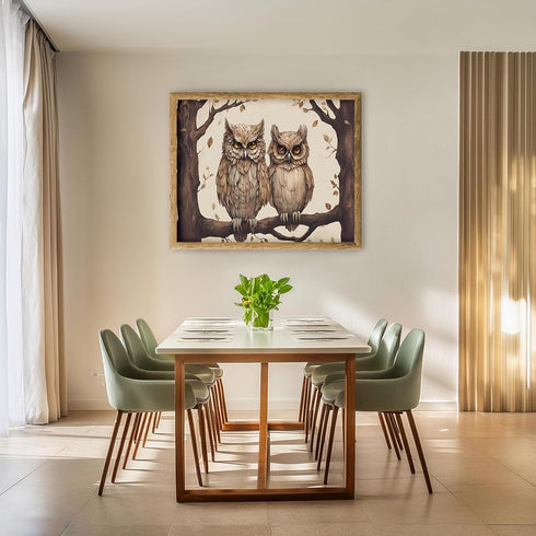 Posterizer 1 pcs- Two brown owls sitting on a tree print-Art for Animal Lovers-Floral Botanical Art- Gift for Men Women Entrepreneur Teens-Decor f...