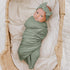 Konssy Baby Girl Newborn Receiving Blanket with Matching Headband and Beanie Set Baby Swaddle Nursery Swaddle Wrap(Light Green)...