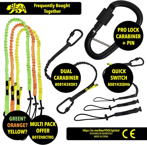 BearTOOLS Tool Lanyard with Buckle Strap – Clip Bungee Cord – Heavy Duty Screw Locking Carabiner – Fall Protection and Safety – Adjustable Loop En...