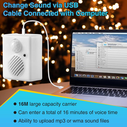 Enhon Motion Activated Sound Voice Player with USB Cable, Battery Powered Motion Sensor Alarm, Download Your Own Audio Files About Christmas Music...