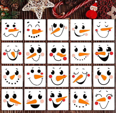 5” Christmas Snowman Face Stencils for Painting on Wood Reusable Christmas Stencil Winter Ornament Drawing Templates for Tiered Tray/Window/Shirts...