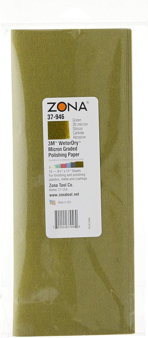 Zona 37-946 3M Wet/Dry Polishing Paper, 8-1/2-Inch X 11-Inch, 30 Micron, Green, 10-Pack...