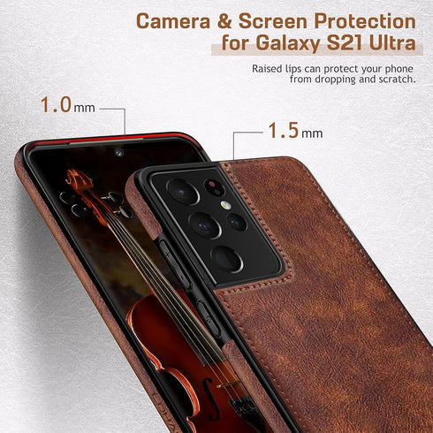 LOHASIC for Galaxy S21 Ultra Case, Premium Leather Luxury Business PU Non-Slip Grip Shockproof Bumper Full Body Protective Cover Phone Cases for S...