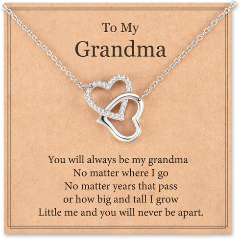 MANVEN Gifts for Grandma Necklace Interlocking Heart Necklace Birthday Gifts for Grandma from Granddaughter...