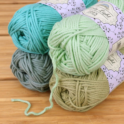 JubileeYarn Dainty Light Yarn - Worsted Weight Cotton - 100g/Skein - Shades of Green - 4 Skeins......