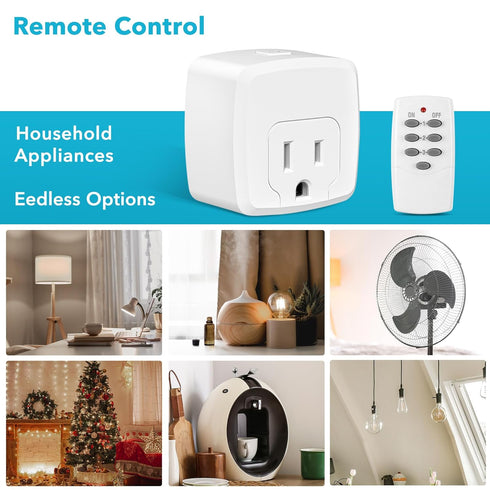 HBN Remote Control Outlet with 100FT RF Signal, Wireless On Off Switch Plug for Household Appliances, Battery Included, 15A/1875W(3 Outlets + 1 Re...
