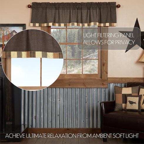 VHC Brands Kettle Grove Window Curtain, Valance Block Border, Black, 16x72...