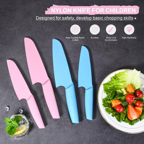 Nylon Knife for Nonstick Pans, 2 pcs Kitchen Knife Safe for Kids, Nonstick Knife Resistant to high temperatures up to 460 degrees Fahrenheit, Pink...