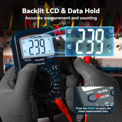 Digital Multimeter DC AC Voltmeter, Ohm Meter, Fast Accurately Measures Voltage, Current, Resistance, Continuity, Diode, hFE, Tests Live Wire...