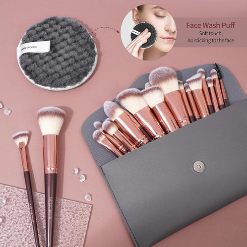 Travel Makeup Brush Set 18 Pcs Professional Makeup Brushes with Case & Makeup Remover Pads Premium Synthetic Travel Brush Set Eyeshadow Foundation...