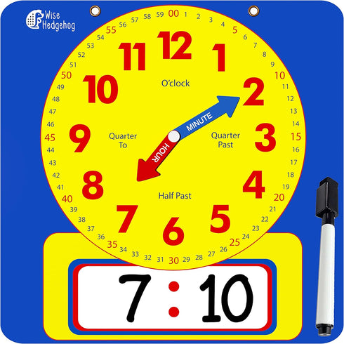 Large Dry Erase Magnetic Teaching Demonstration Clock, Kids Telling Time Learning Clock for Analog and Digital Time, Labelled Minute & Hour Hands,...