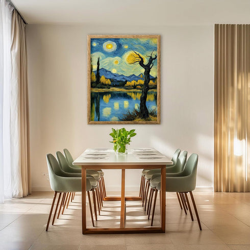 Posterizer 1 pcs- starry night inspired landscapes-nature-oil painting style 4-Landscape & Nature Art-Floral Botanical Art- Decor for Home & Offic...
