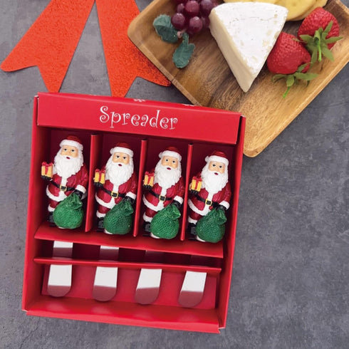 Supreme Housewares Santa Claus Cheese Spreaders, Hand-Painted Resin Handles with Stainless Steel Blades for Spreading Cream Cheese, Butter, Jam, o...