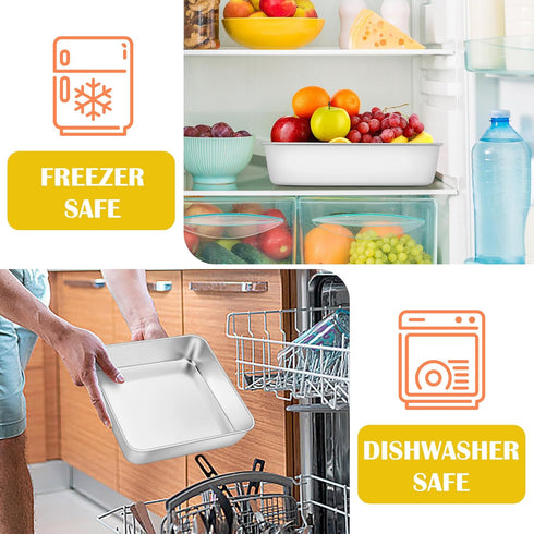 E-far 9x9 Inch Square Cake Pan, Stainless Steel Baking Pan for Lasagna Brownies Casseroles, Silver Square Bakeware for Oven Cooking, Non-Toxic & R...