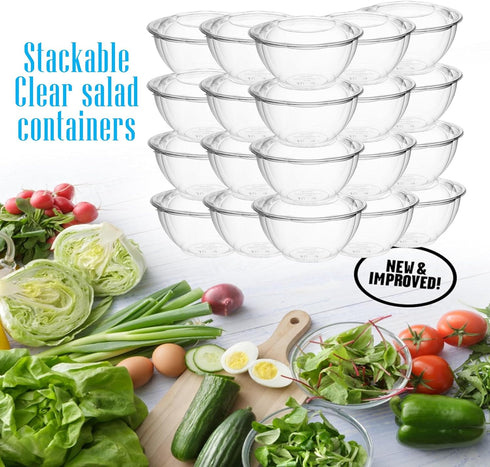 Mr Miracle Clear 18 Ounce Plastic Salad Bowls with Snap-On Lids. Pack 50. Airtight Disposable Salad Containers for Lunch, Meal Prep, Parties. Idea...