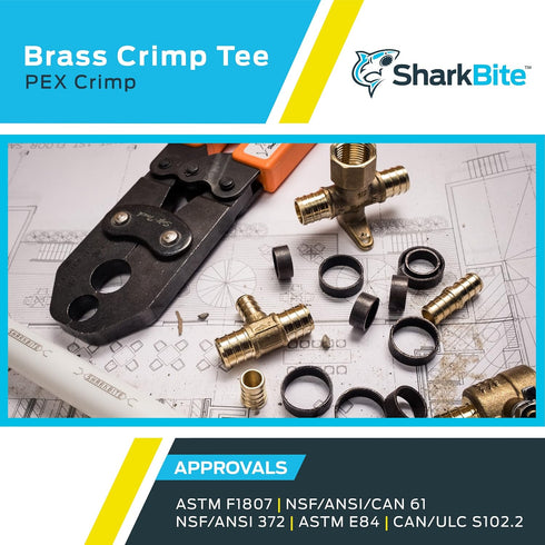 SharkBite 3/8 Inch Crimp Tee, Brass Plumbing Fitting, PEX Pipe, PE-RT, UC360LFA...